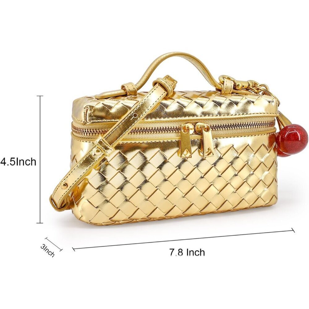 Woven Crossbody Bag Leather Small Compact Versatile for Women - Picture 5 of 6